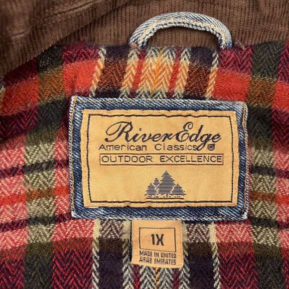 VTG River Edge Denim Chore Jacket Women's 1X Corduroy Collar Blanket Lined - Picture 3 of 12